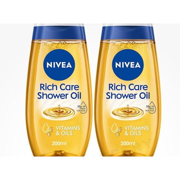 2 NIVEA RICH CARE Natural Pampering Shower Oil For Dry Skin 200ml 6.7 fl. oz